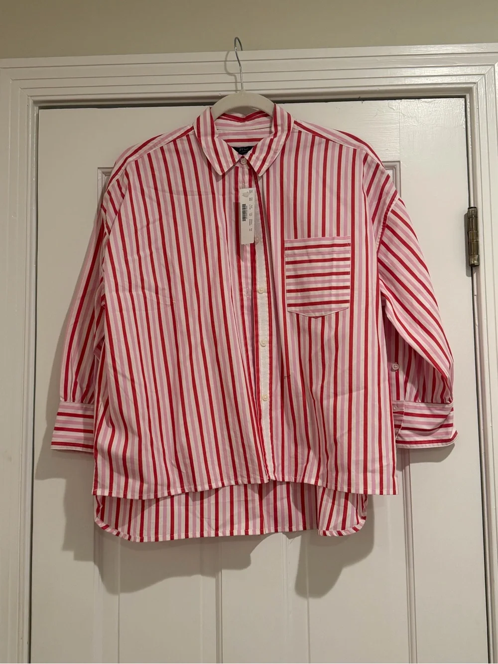 J. Crew Red and White Striped Button-Down Shirt